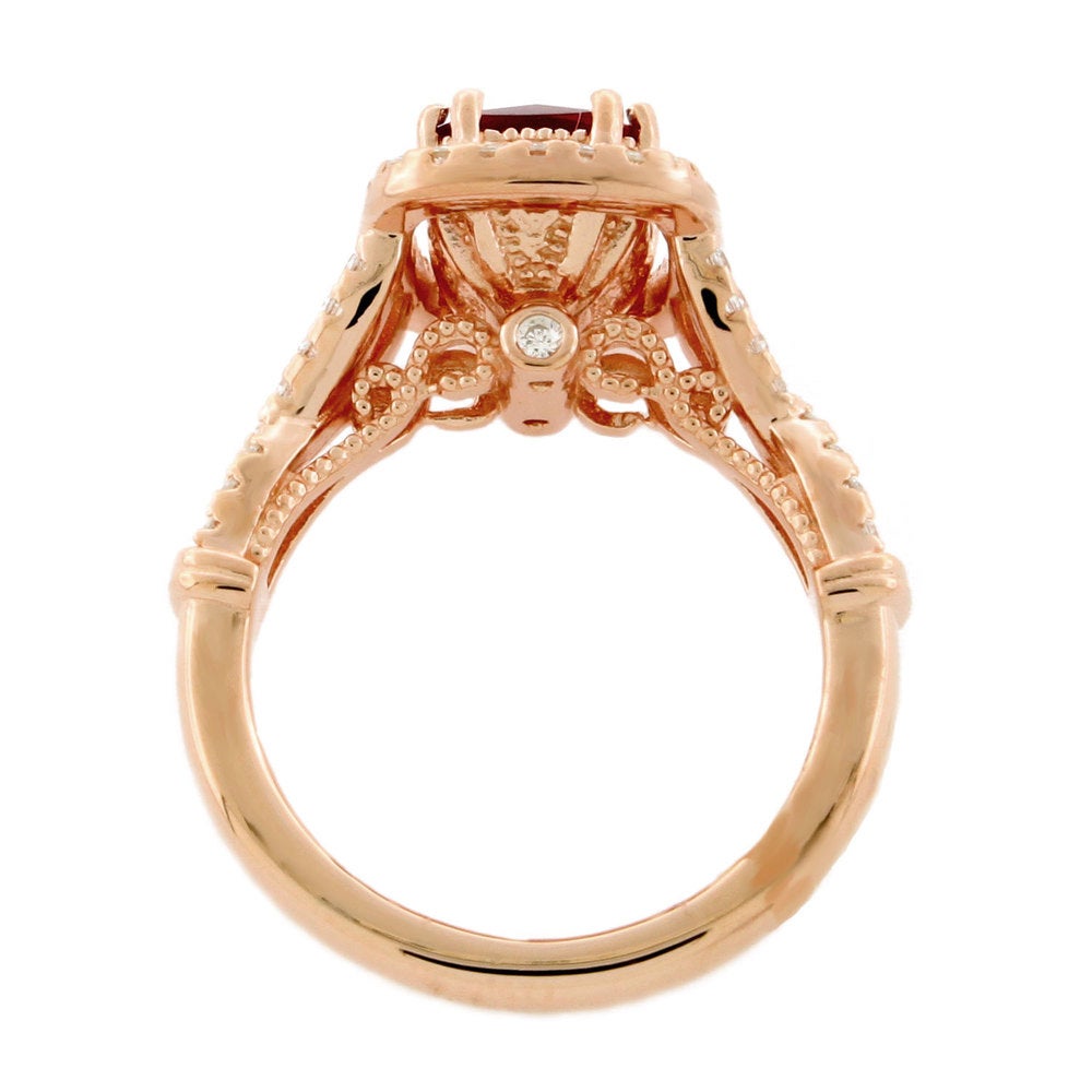 Suzy Levian Rose Sterling Silver Created Ruby and White Cubic Zirconia Engagement Ring