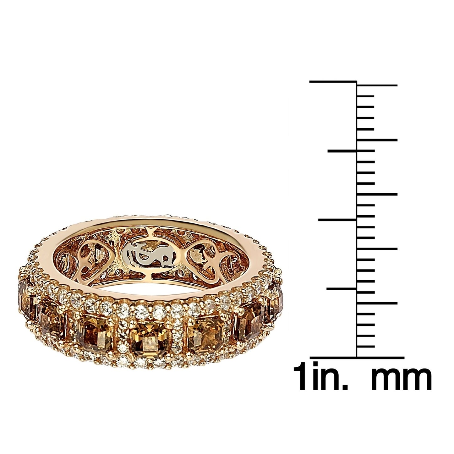 Suzy Levian Rose Sterling Silver Cubic Zirconia Champagne and White Modern Eternity Band