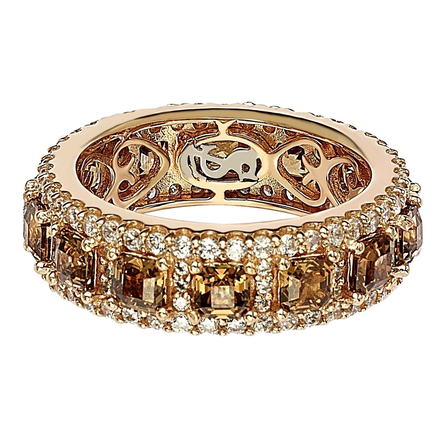 Suzy Levian Rose Sterling Silver Cubic Zirconia Champagne and White Modern Eternity Band