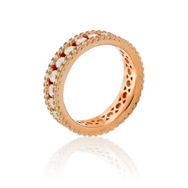 Suzy Levian Rose Sterling Silver Cubic Zirconia White Three Row Modern Eternity Band