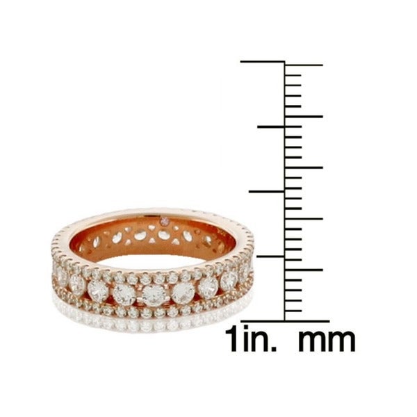 Suzy Levian Rose Sterling Silver Cubic Zirconia White Three Row Modern Eternity Band