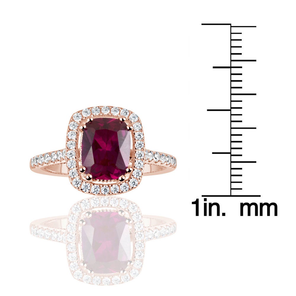 Suzy Levian Rose Sterling Silver Elongated Cushion Cut Created Ruby Engagement Ring
