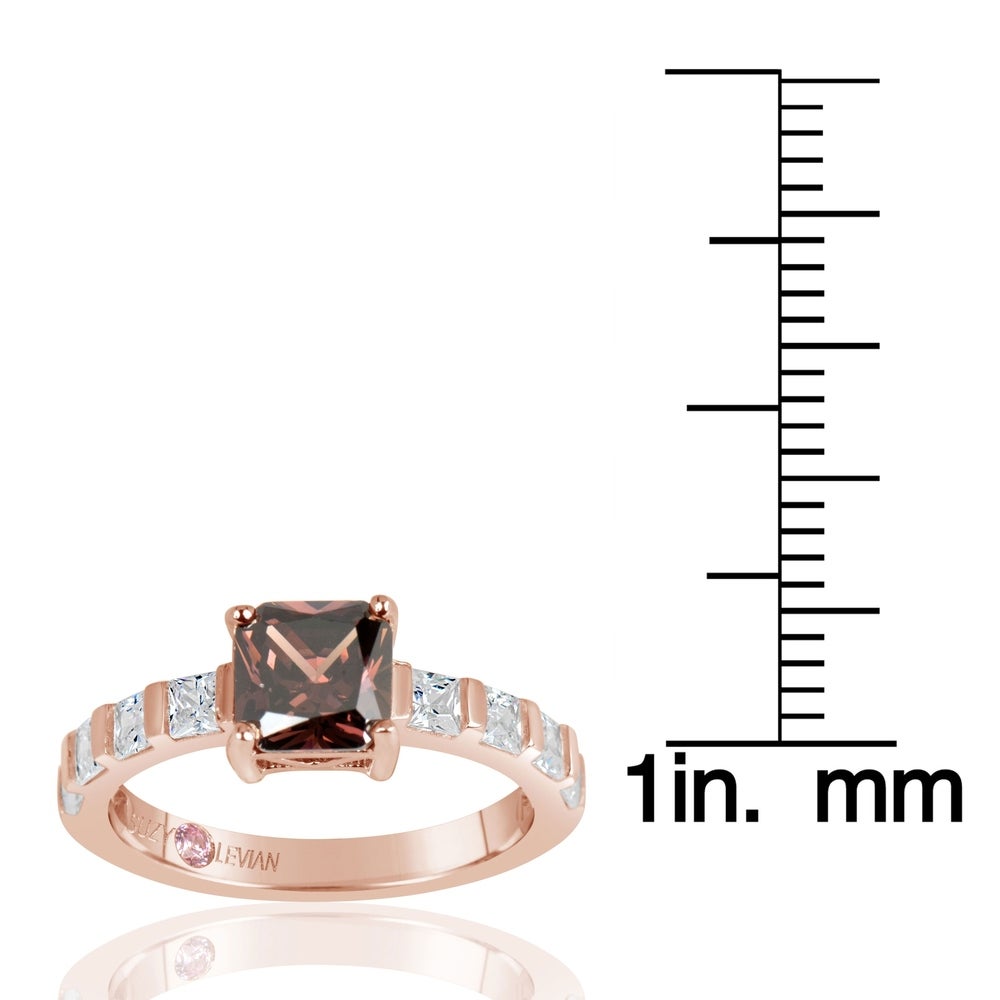 Suzy Levian Rose Sterling Silver Light Brown Asscher Cut Cubic Zirconia Solitaire Engagement Ring