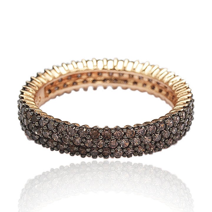 Suzy Levian Rose Sterling Silver Micro-Pave Brown Cubic Zirconia Eternity Band
