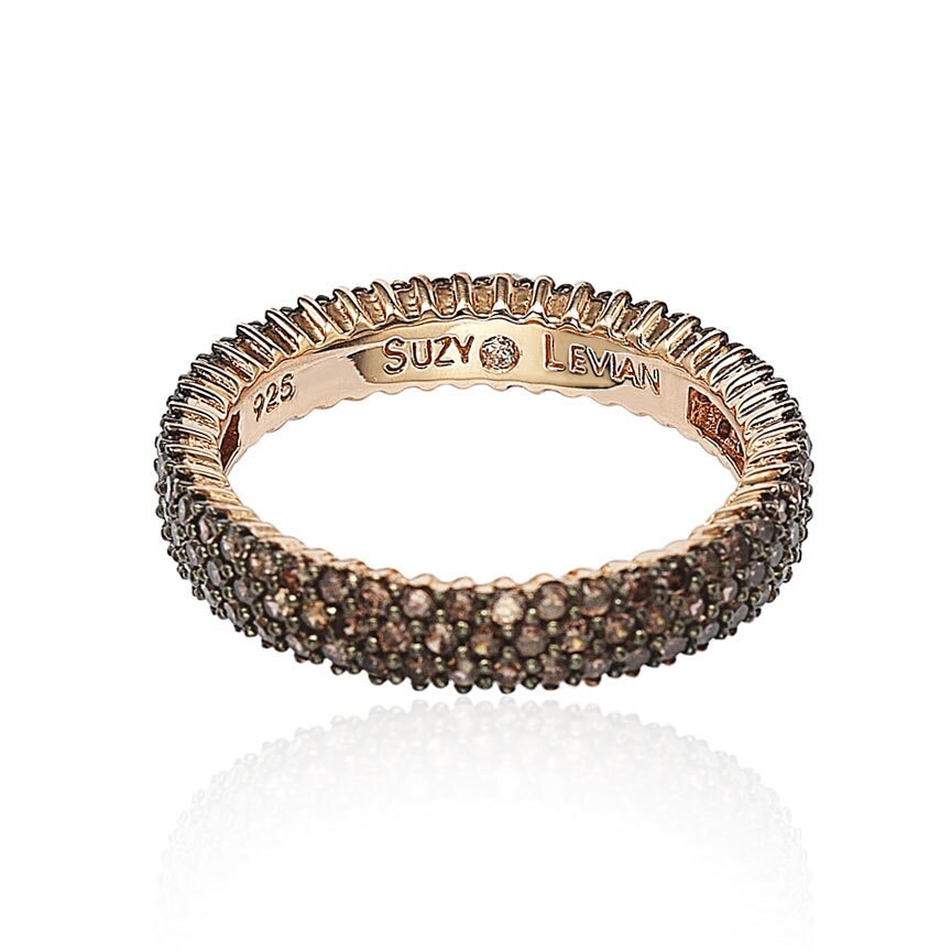 Suzy Levian Rose Sterling Silver Micro-Pave Brown Cubic Zirconia Eternity Band