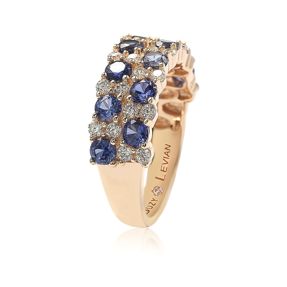 Suzy Levian Rose Sterling Silver Natural Blue Sapphire and Diamond Accent Double Row Band