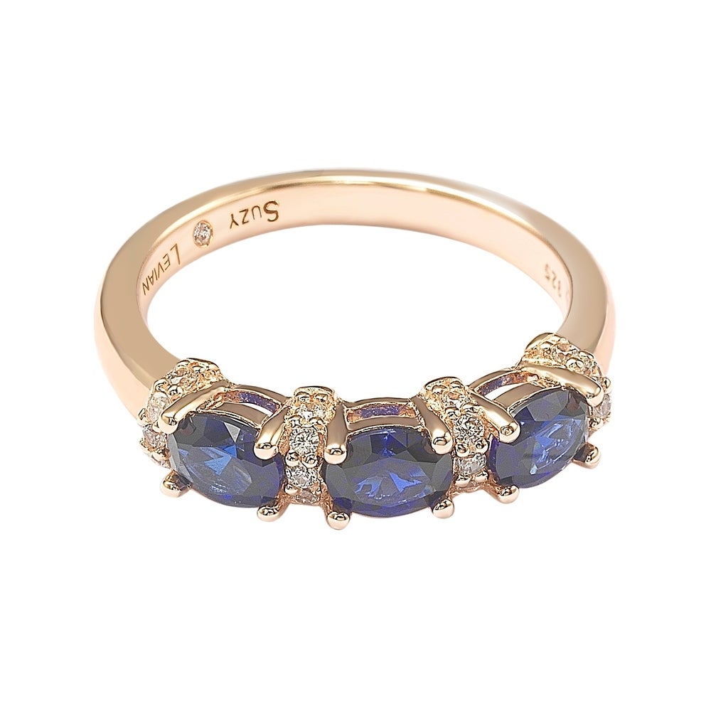 Suzy Levian Rose Sterling Silver Natural Blue Sapphire and Diamond Accent Half Band