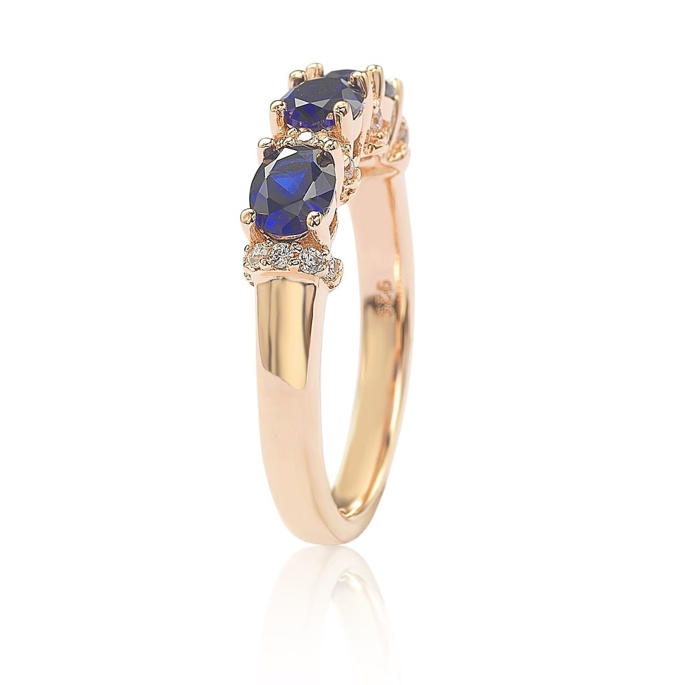 Suzy Levian Rose Sterling Silver Natural Blue Sapphire and Diamond Accent Half Band