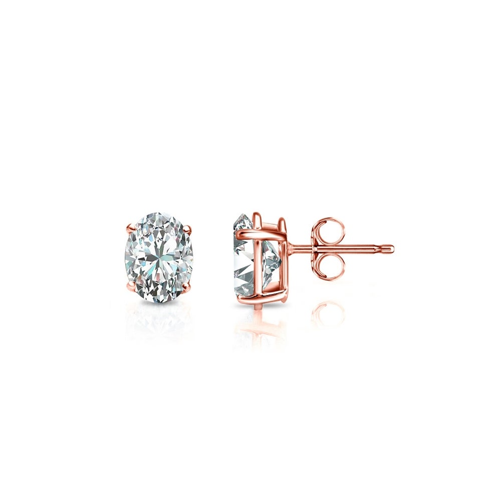 Suzy Levian Rose Sterling Silver Oval Cut 1.50cttw Cubic Zirconia Earring Studs