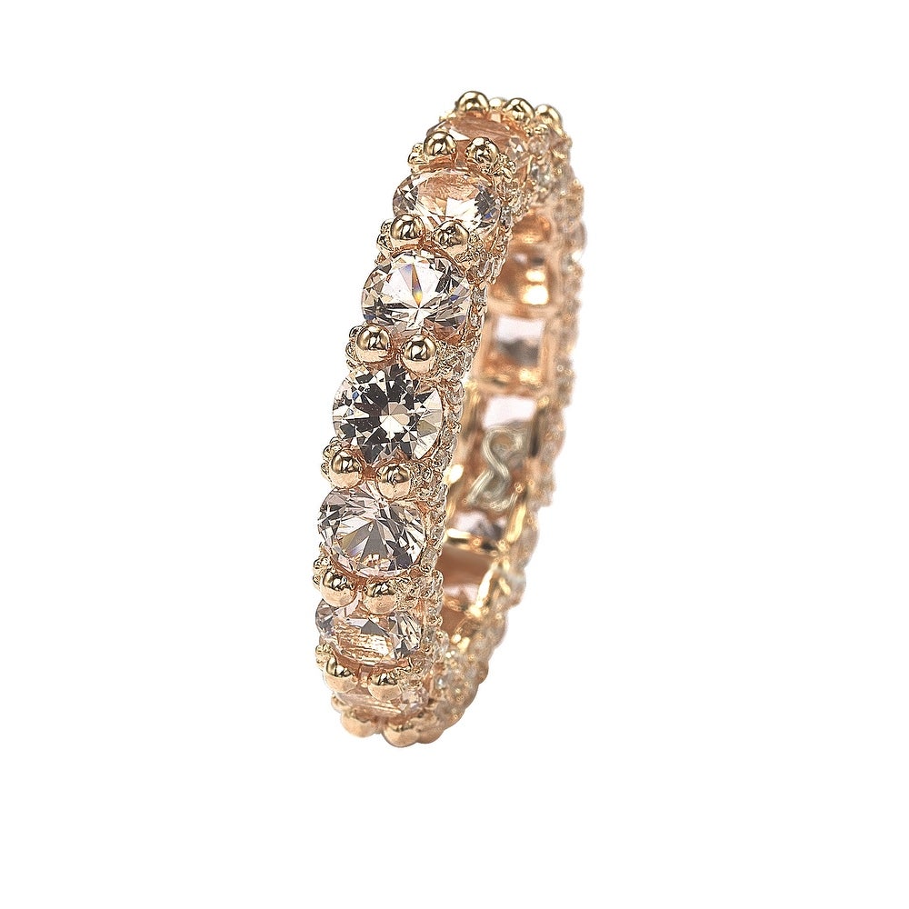 Suzy Levian Rose Sterling Silver Pink Cubic Zirconia Pave U Shape Setting Eternity Band