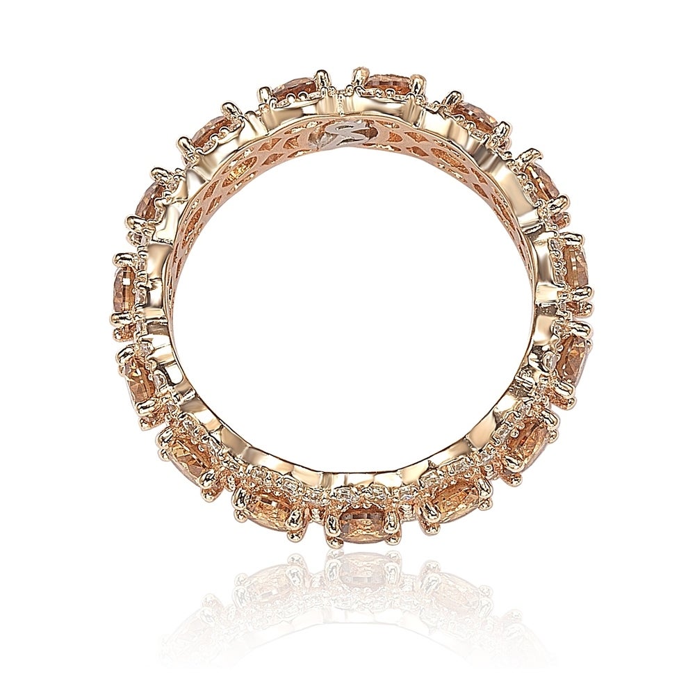 Suzy Levian Rose Sterling Silver Round Cubic Zirconia Champagne and White Eternity Band