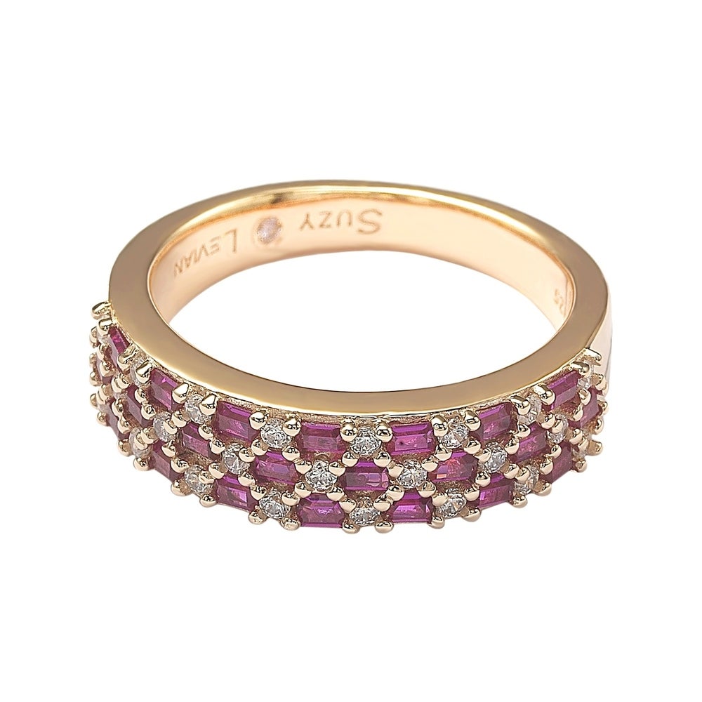 Suzy Levian Rose Sterling Silver Ruby and White Cubic Zirconia Ring