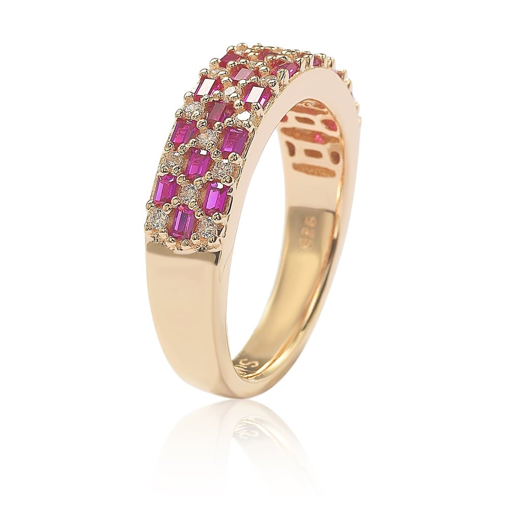 Suzy Levian Rose Sterling Silver Ruby and White Cubic Zirconia Ring