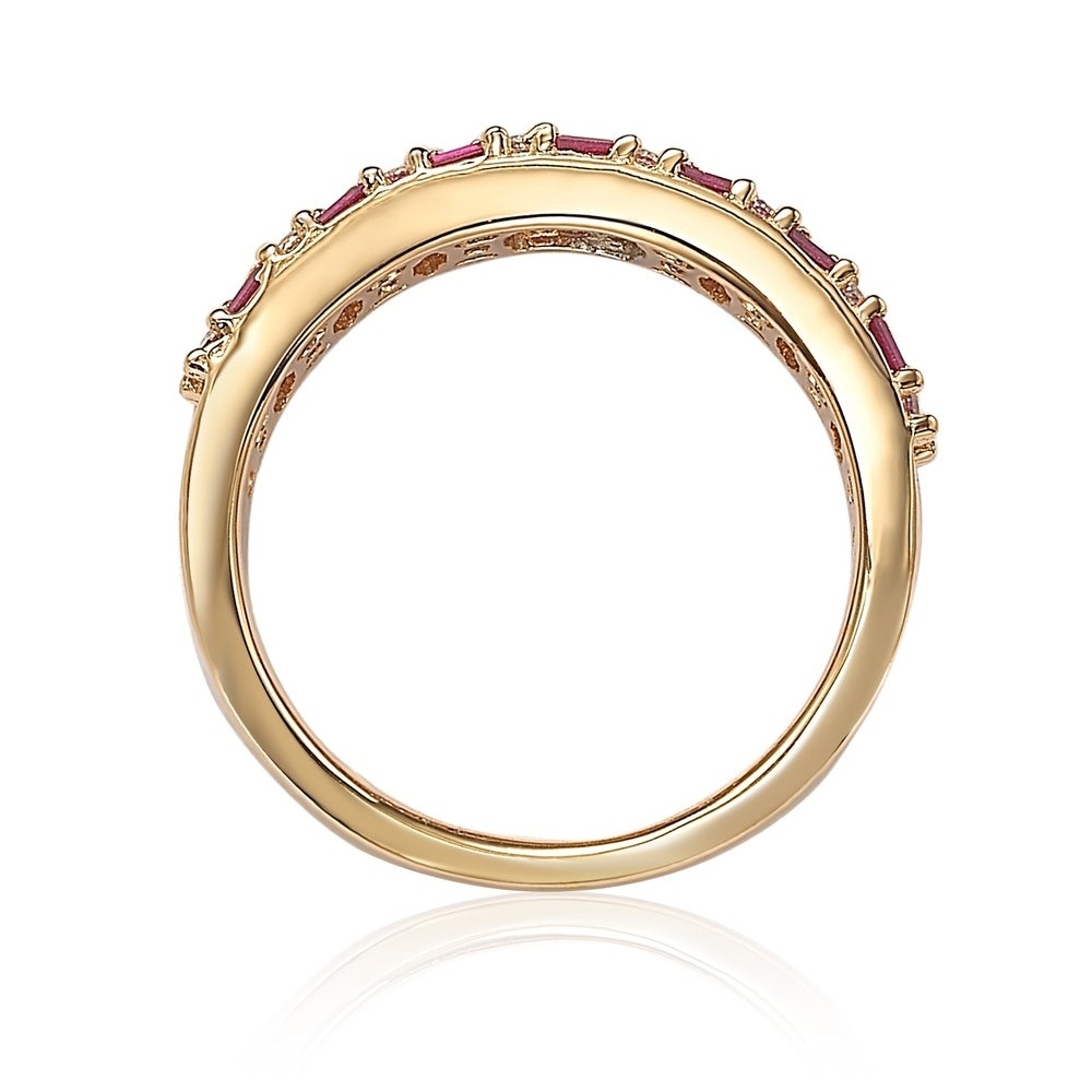 Suzy Levian Rose Sterling Silver Ruby and White Cubic Zirconia Ring