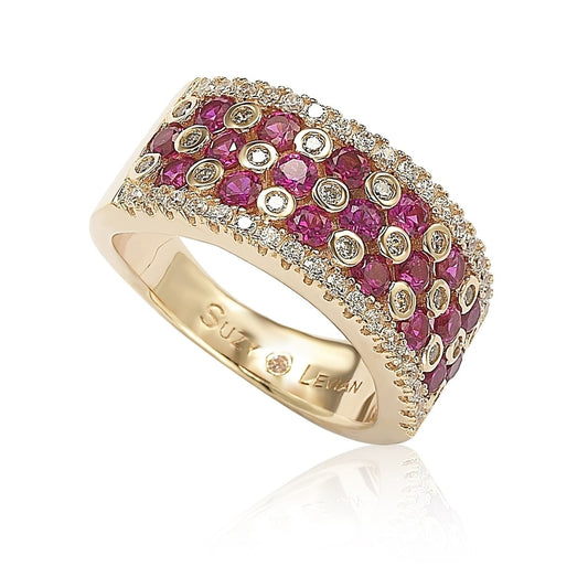 Suzy Levian Rose Sterling Silver Ruby and White Cubic Zirconia Ring