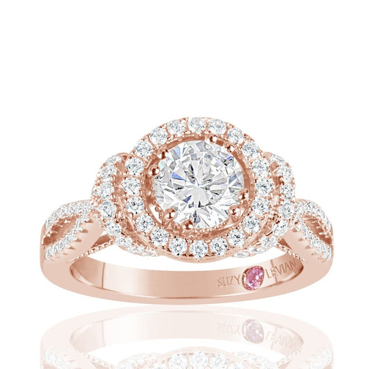 Suzy Levian Rose Sterling Silver White Cubic Zirconia Engagement Ring