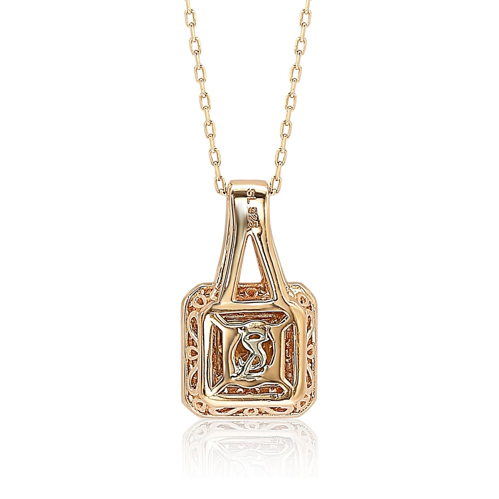 Suzy Levian Rosed Sterling Silver Asscher-Cut Cubic Zirconia Halo Pendant