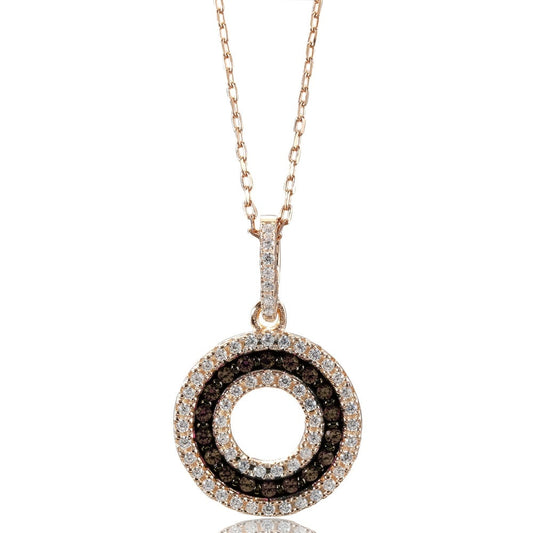 Suzy Levian Rosed Sterling Silver Brown Cubic Zirconia 3-Row Circle Pendant