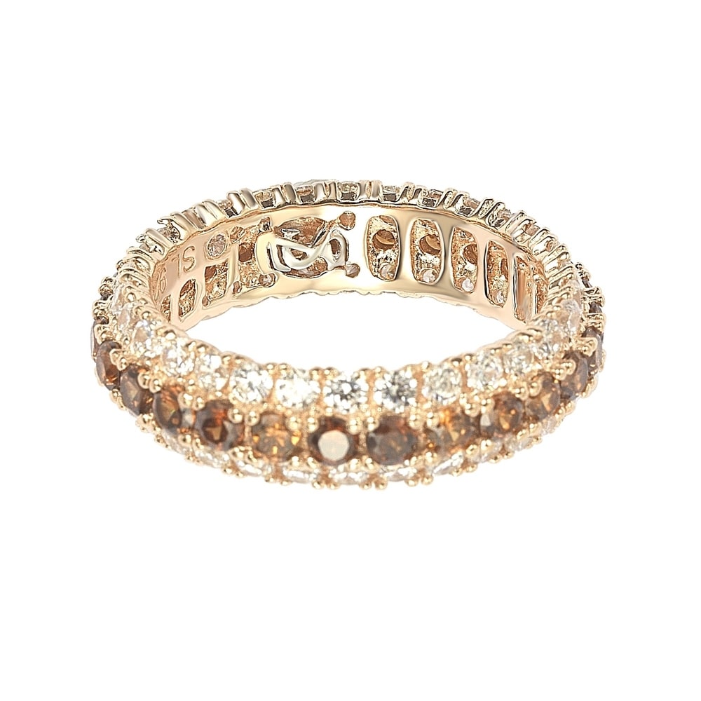 Suzy Levian Rosed Sterling Silver Brown Cubic Zirconia 3 Row Eternity Band
