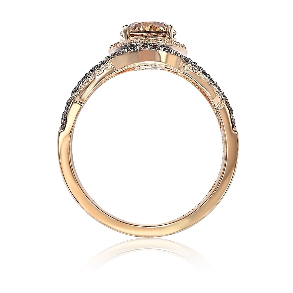 Suzy Levian Rosed Sterling Silver Brown Cubic Zirconia Crossover Bridal Ring