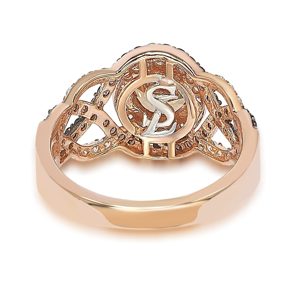 Suzy Levian Rosed Sterling Silver Brown Cubic Zirconia Crossover Bridal Ring