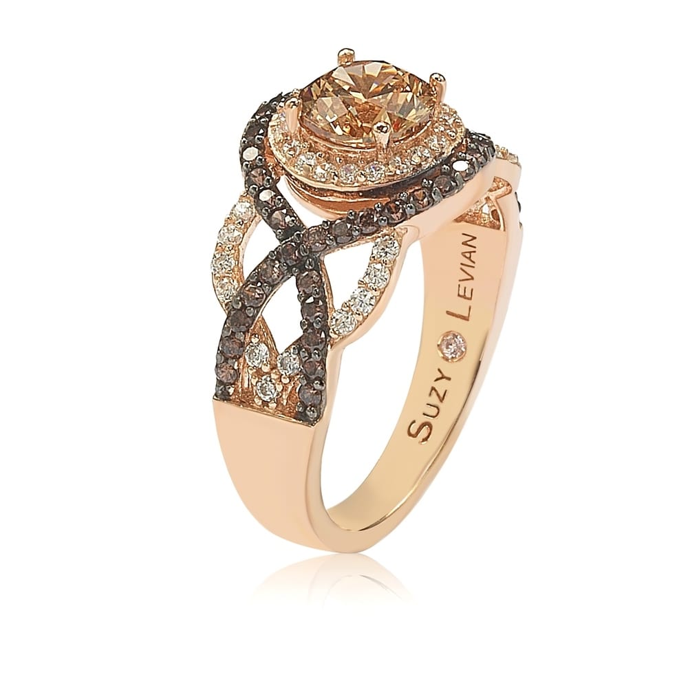 Suzy Levian Rosed Sterling Silver Brown Cubic Zirconia Crossover Bridal Ring