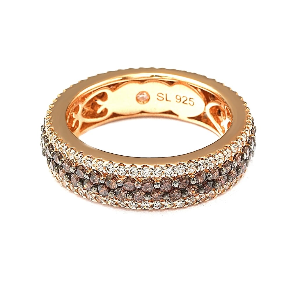 Suzy Levian Rosed Sterling Silver Brown Cubic Zirconia Eternity Band