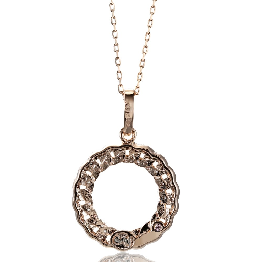 Suzy Levian Rosed Sterling Silver Brown Cubic Zirconia Interlocked Circle Pendant