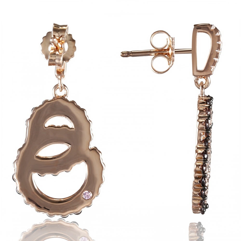 Suzy Levian Rose Sterling Silver Brown Cubic Zirconia Interlocked Double Loop Earrings