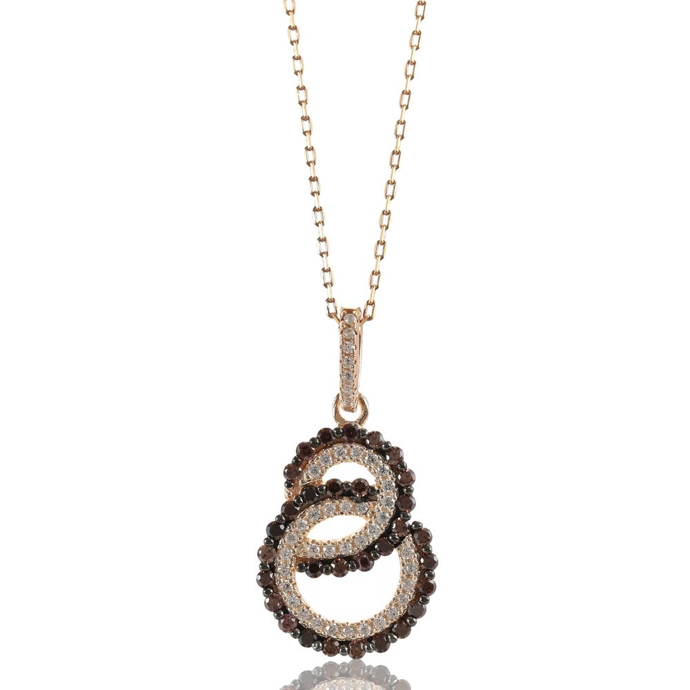 Suzy Levian Rose Sterling Silver Brown Cubic Zirconia Interlocked Double Loop Pendant