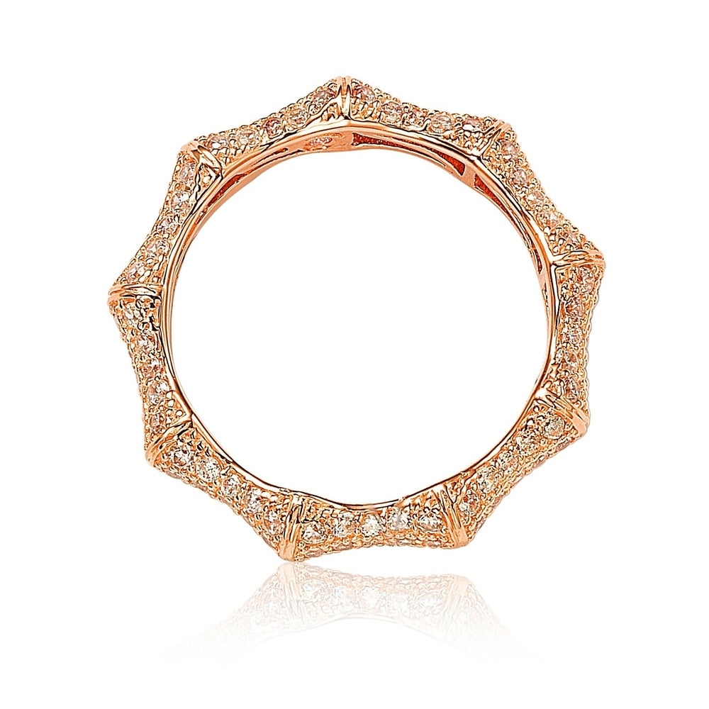 Suzy Levian Rosed Sterling Silver Cubic Zirconia Bamboo Eternity Band