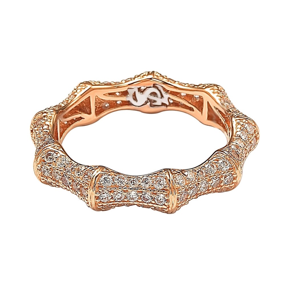 Suzy Levian Rosed Sterling Silver Cubic Zirconia Bamboo Eternity Band