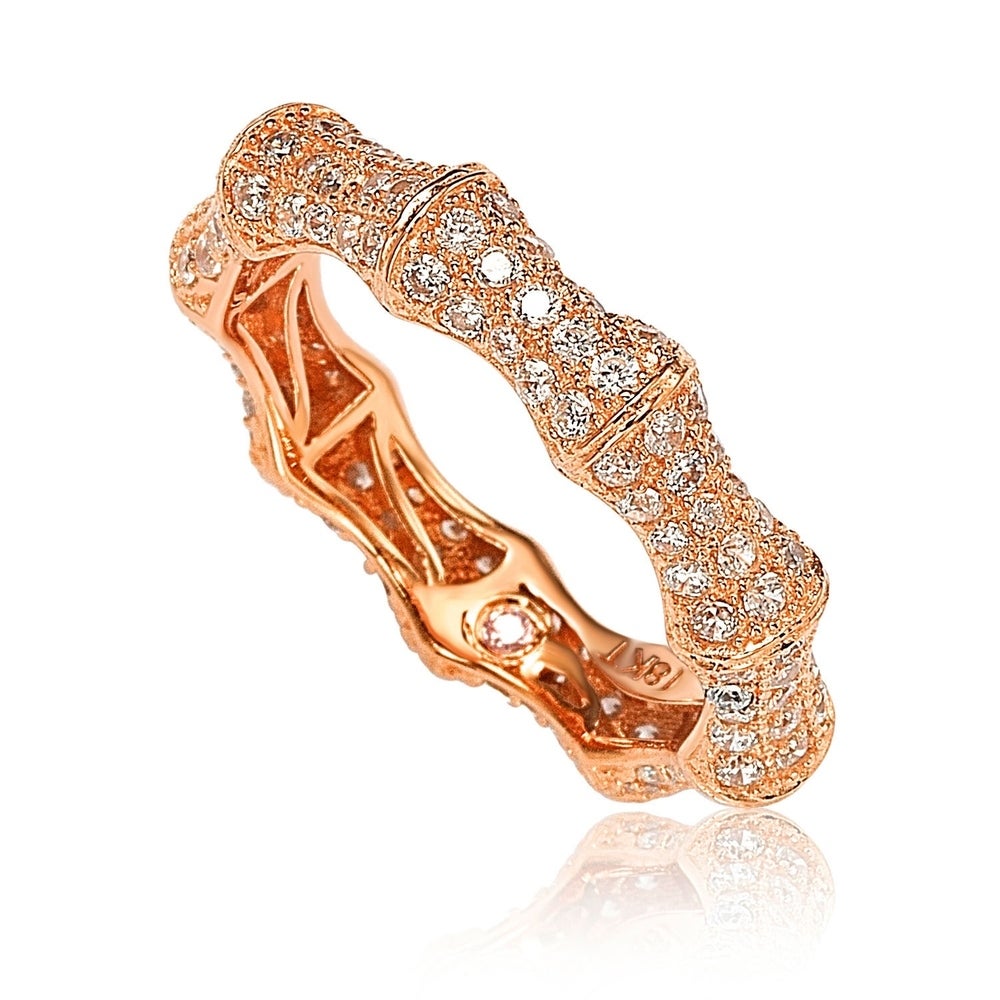 Suzy Levian Rosed Sterling Silver Cubic Zirconia Bamboo Eternity Band