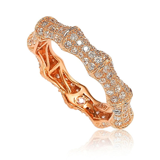 Suzy Levian Rosed Sterling Silver Cubic Zirconia Bamboo Eternity Band