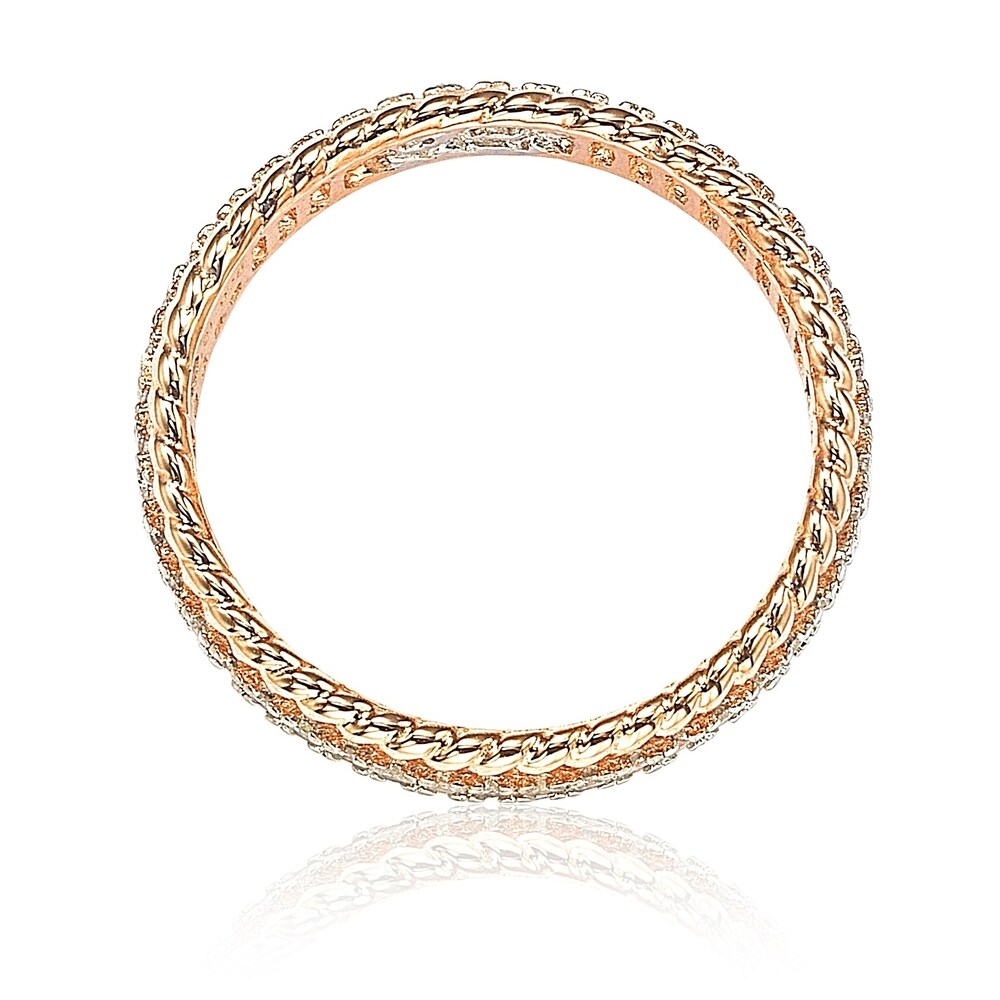 Suzy Levian Rosed Sterling Silver Cubic Zirconia French Filigree Eternity Band