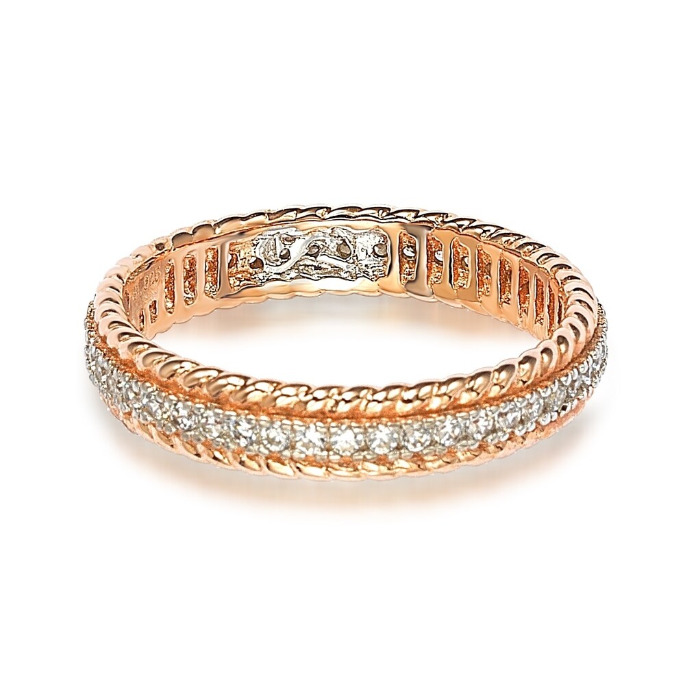 Suzy Levian Rosed Sterling Silver Cubic Zirconia French Filigree Eternity Band
