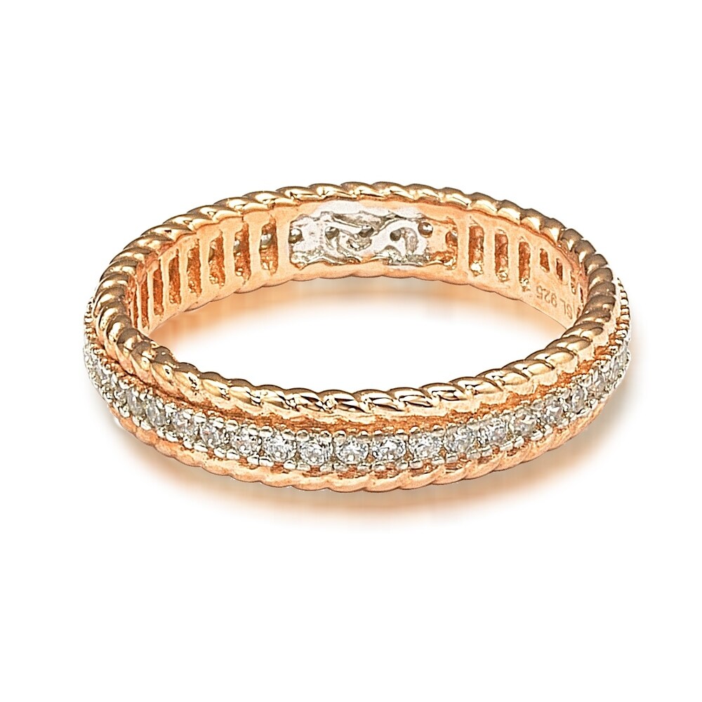 Suzy Levian Rosed Sterling Silver Cubic Zirconia French Filigree Eternity Band