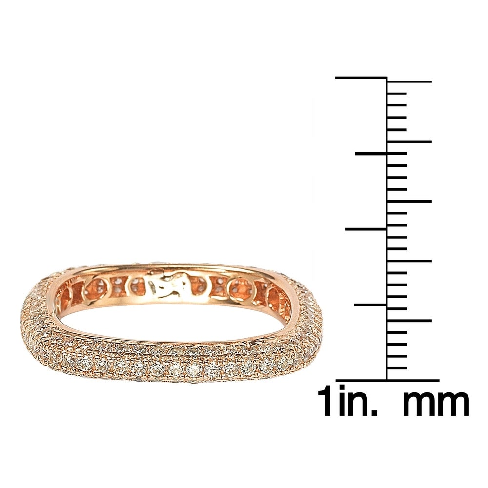Suzy Levian Rosed Sterling Silver Cubic Zirconia Modern Pave Square Eternity Band