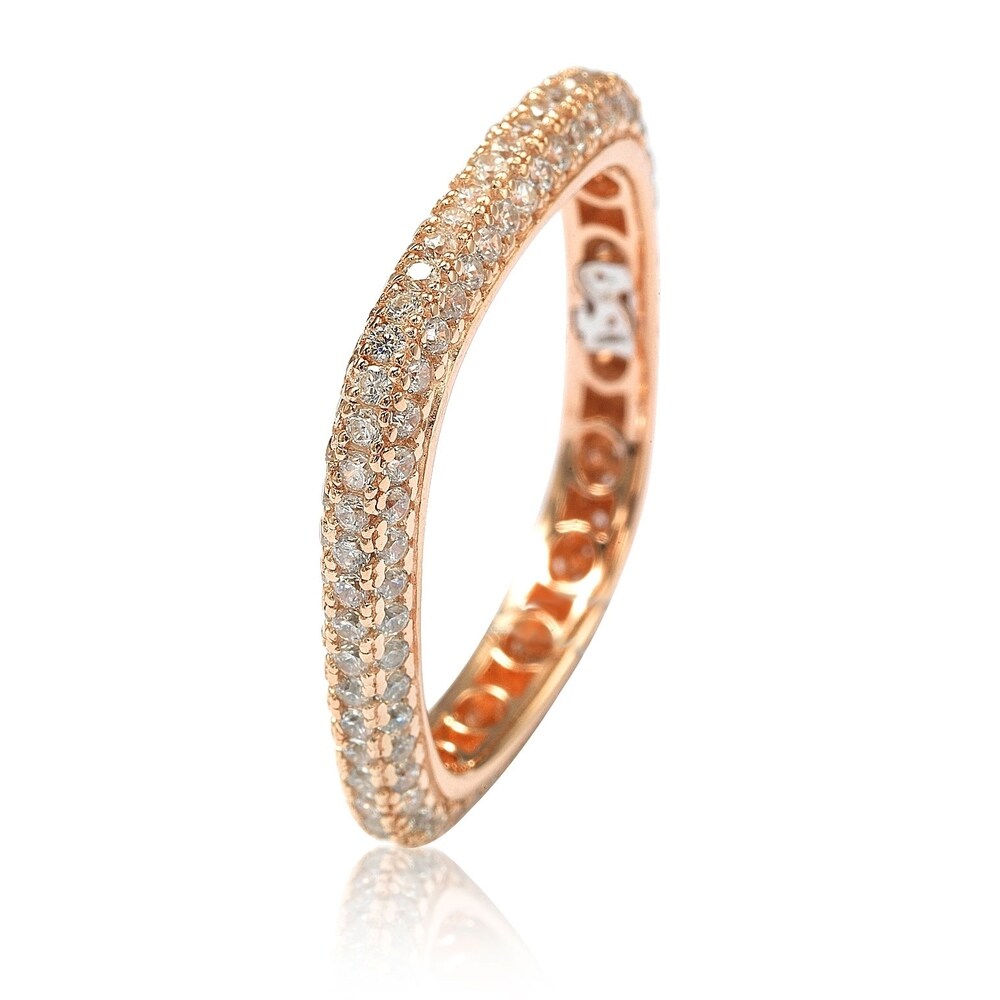 Suzy Levian Rosed Sterling Silver Cubic Zirconia Modern Pave Square Eternity Band