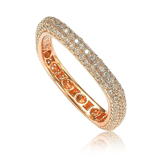 Suzy Levian Rosed Sterling Silver Cubic Zirconia Modern Pave Square Eternity Band