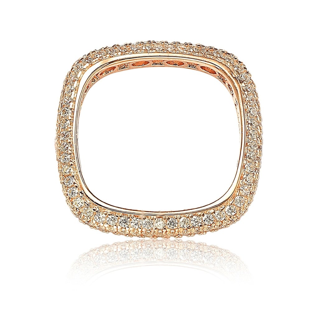 Suzy Levian Rosed Sterling Silver Cubic Zirconia Modern Pave Square Eternity Band