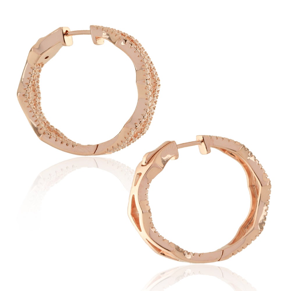 Suzy Levian Rosed Sterling Silver Cubic Zirconia Pave Hoop Earrings
