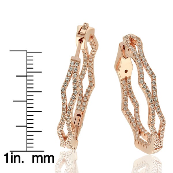 Suzy Levian Rosed Sterling Silver Cubic Zirconia Pave Hoop Earrings