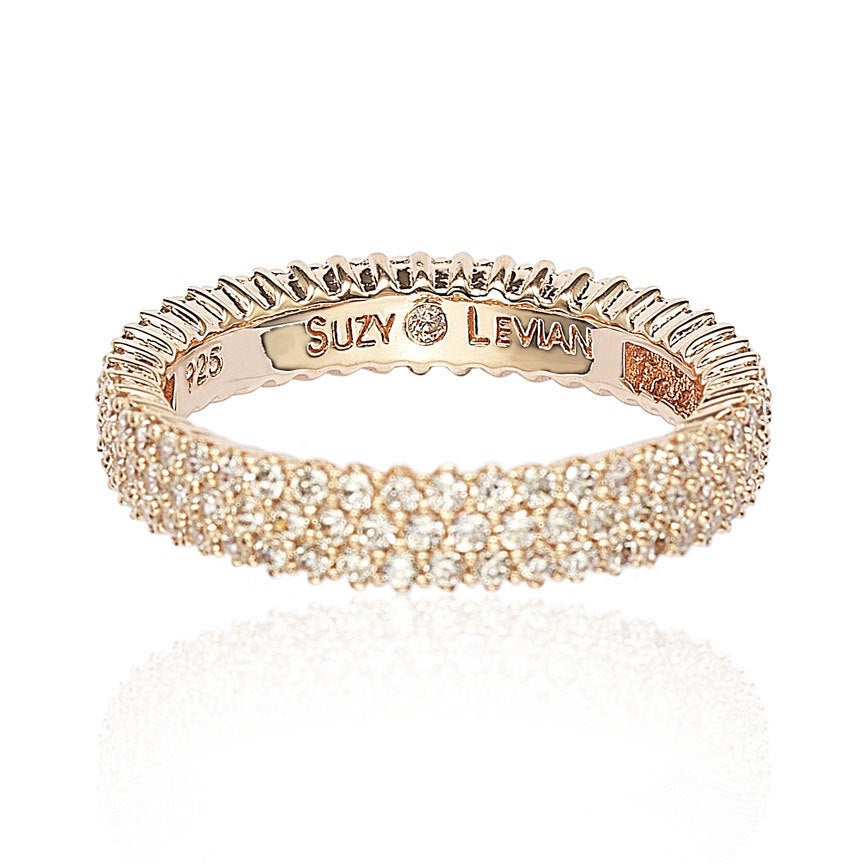 Suzy Levian Rosed Sterling Silver Micro-Pave White Cubic Zirconia Eternity Band