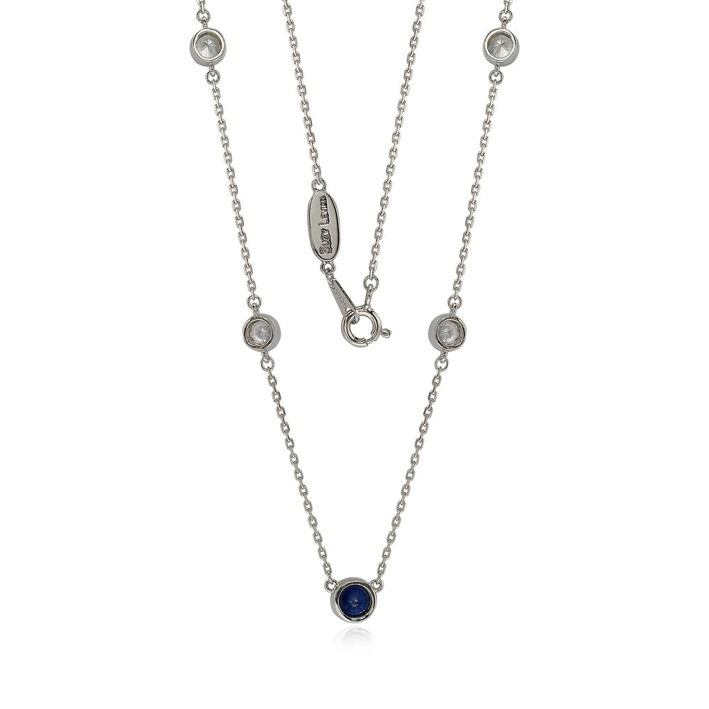 Suzy Levian Sapphire & Diamond Accent (1.50cttw) Sterling Silver 5 Stone Station Necklace