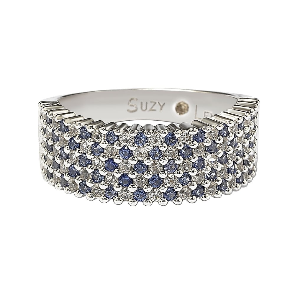 Suzy Levian Sapphire and Diamond Accent in Sterling Silver Pave Half Band