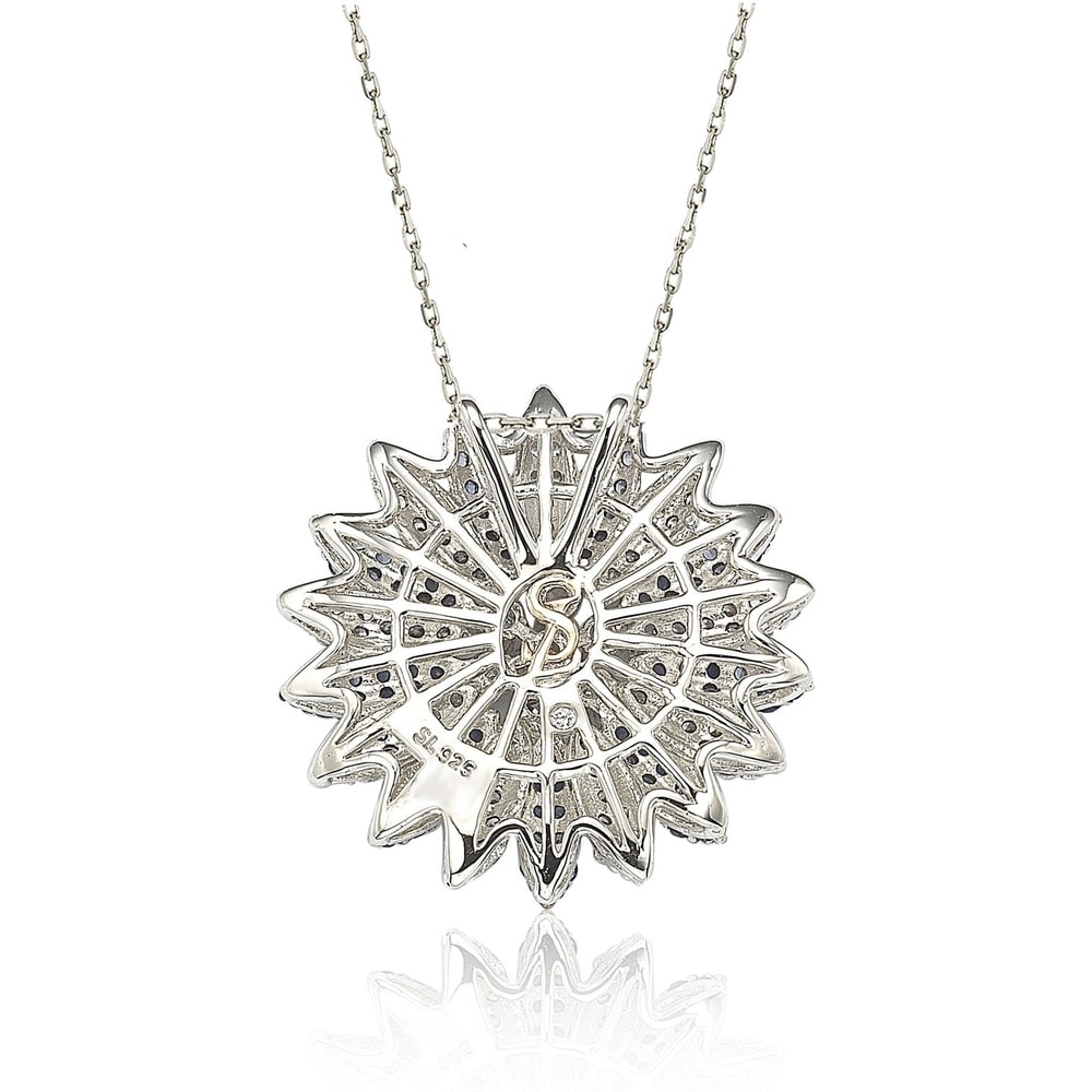 Suzy Levian Sapphire and Diamond Accent in Sterling Silver Petite Flower Pendant