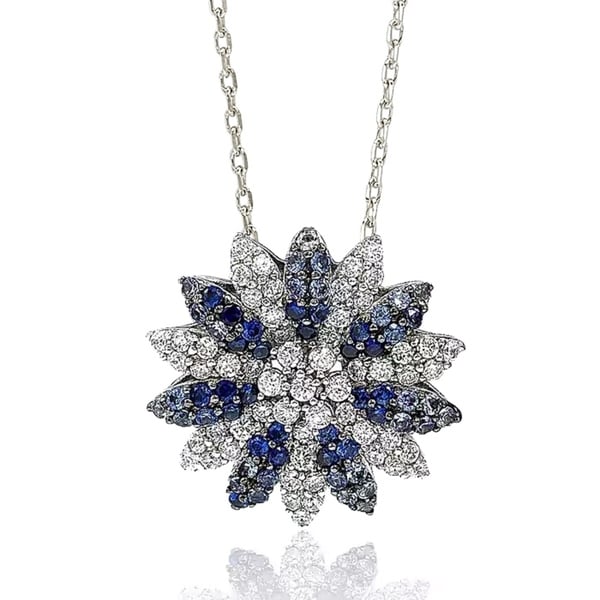Suzy Levian Sapphire and Diamond Accent in Sterling Silver Petite Flower Pendant