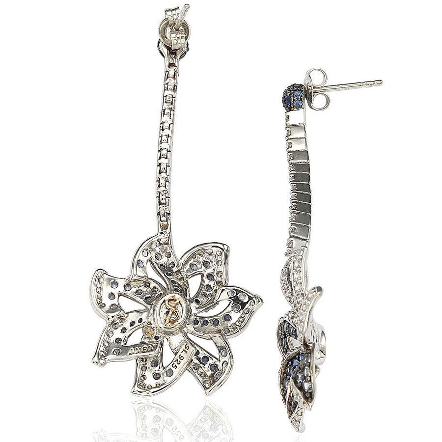 Suzy Levian Sapphire and Diamond Accent in Sterling Silver Earrings