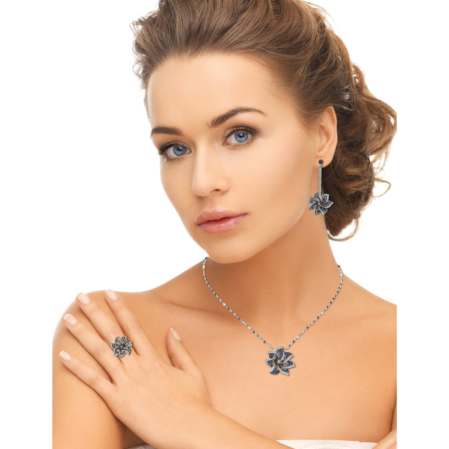 Suzy Levian Sapphire and Diamond Accent in Sterling Silver Earrings